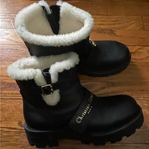 Dior Black and Cream Shearling Boots